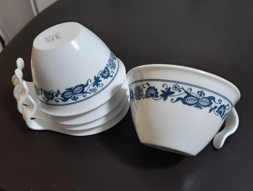 Corelle Old Town Blue Onion Hook Handle Coffee Tea Cups Set Of 4