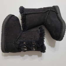 Girls 5 Winter Boots Black Faux Fur Lined Buttons Round Toe