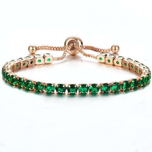 Rose Gold Adjustable Bridesmaid Tennis Rhinestone Bracelet Cubic Zircon Crystals - Picture 9 of 12