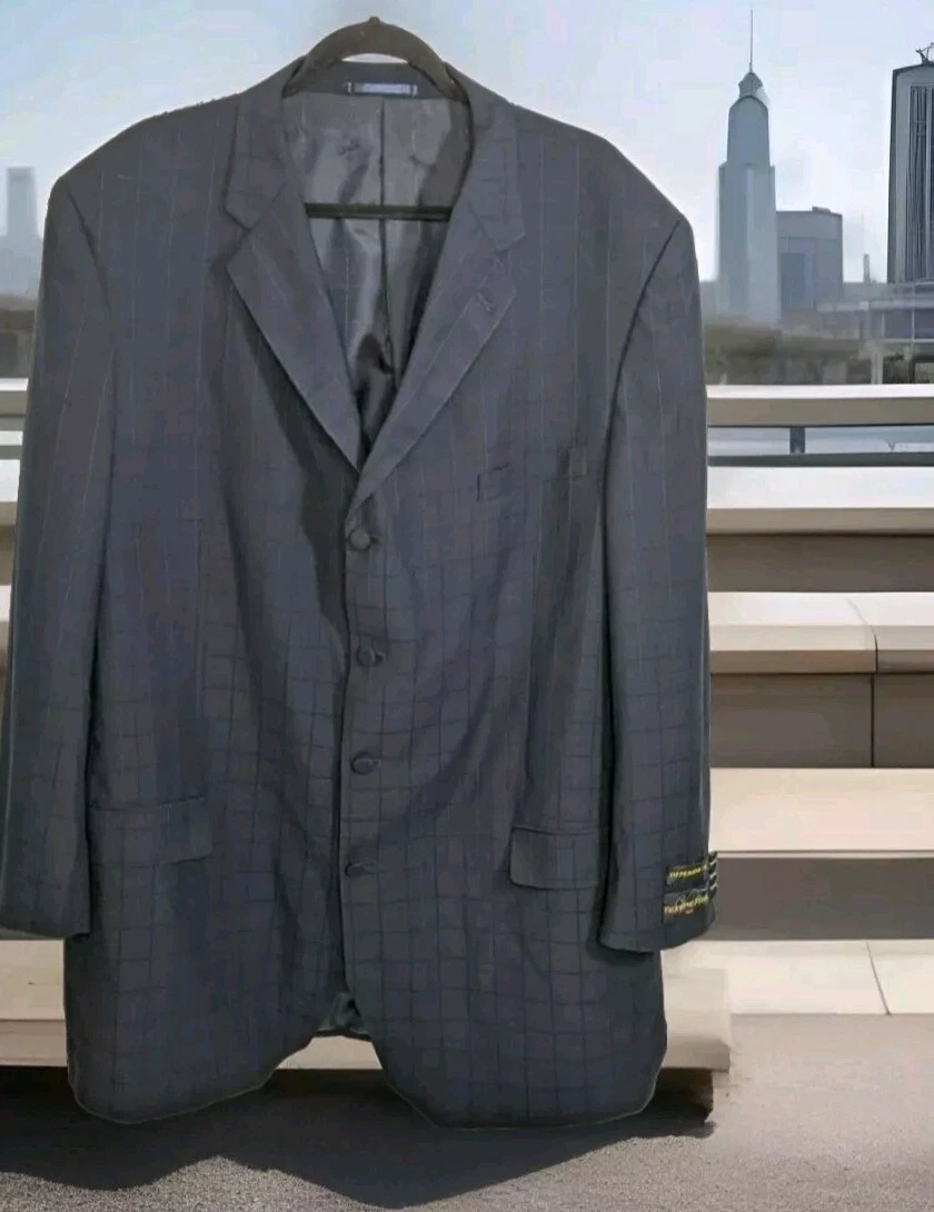 Giacca tuta uomo Valentino Ferrel 50L 2XL Italia blazer cappotto blu scuro a scacchi