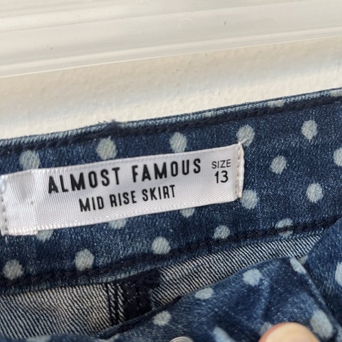 Casi Famosa Mini Falda Denim Lunares Talla 13 Mediana Ascensión Azul Blanca Informal ¡Nueva con Etiquetas! - Imagen 7 de 7