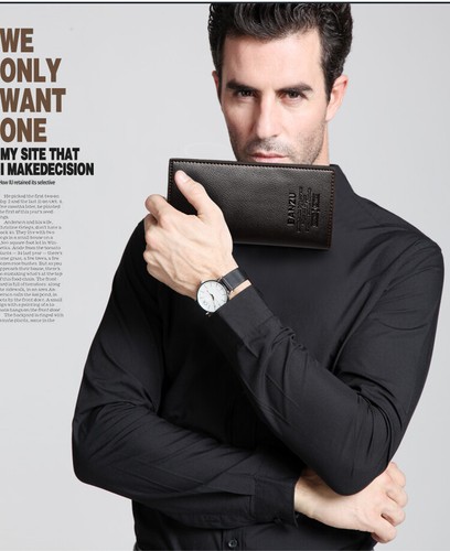 Cartera larga de cuero genuino con bolsillos para tarjetas sin asas cartera plegable para el mejor regalo - Imagen 2 de 10