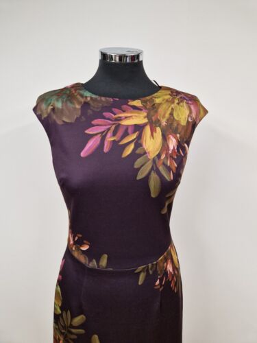 Long Tall Sally floral dress size 10 purple yellow stretch bodycon cap sleeve - Picture 5 of 10