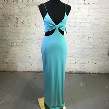 ALICE + OLIVIA Dress Womens 8 Havana Aqua Blue Stretch Jersey Cut-Out Maxi a34