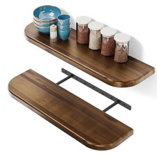Set of 2 24” Acacia Floating Shelves for Wall (Round Edge) - Floating Bookshe...