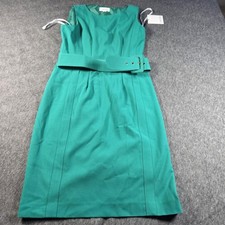 Calvin Klein Dress Womens 4 Green Belted Sleeveless Sheath Lined Work MSRP $134