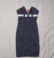 Tatyana Polka Dot Pin Up Dress Navy White Bow Retro Rockabilly