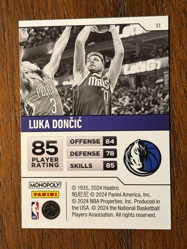 LUKA DONCIC 2023-24 PANINI MONOPOLY #S1 DALLAS MAVERICKS - Picture 2 of 2
