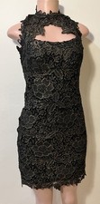Betsy Adam Dress Black Gold Lace 8 EUC