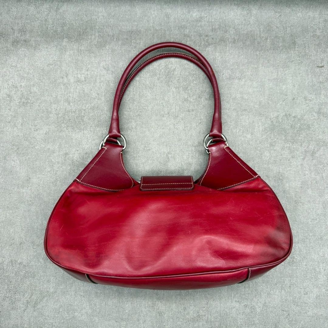 PRADA Triangle Logo Leather Shoulder Bag Red Metal Ring Buckle Y2K Archive 90s thumbnail 2
