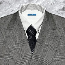 Paul Stuart Cashmere Wool Glen Check Double Breasted Suit L Gray Canada 2pc VTG
