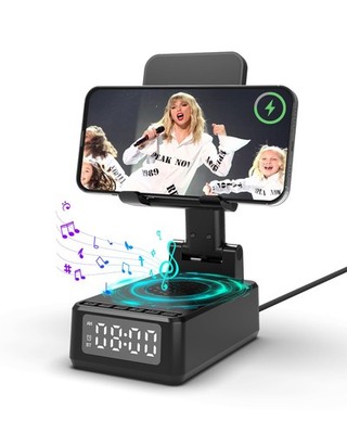 Soporte Para Celular Con Altavoz Bluetooth Y Reloj Alarma Carga Rapida