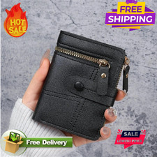 Image of Womens Black Soft Leather Zip Clutch Coin Purse Wallet Ladies Credit Card Holder