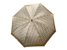 Fendi Zuccha Folding Umbrella Beige Authentic Luxury Rain Accessory Classic