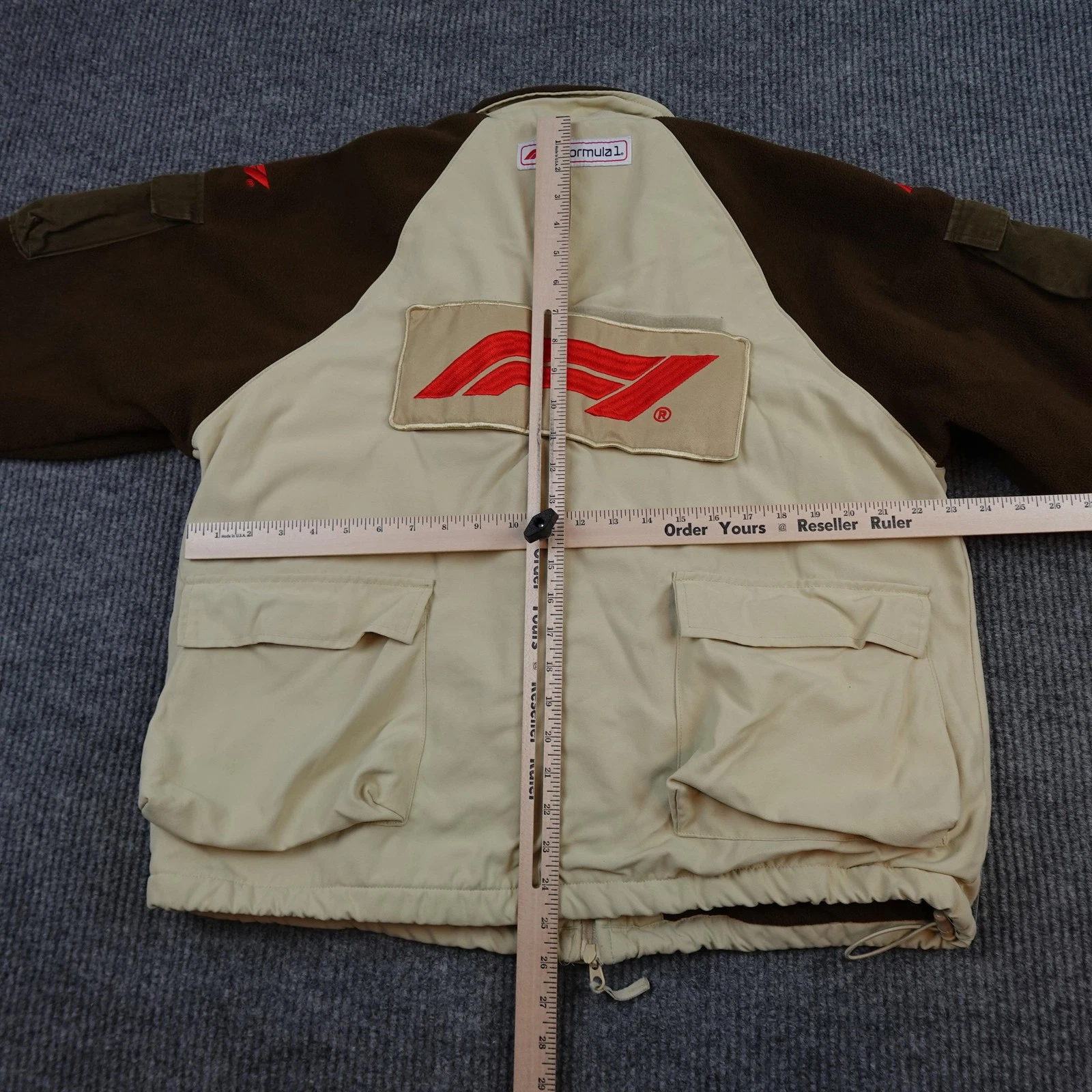 PacSun Formula 1 Jacket Mens Large Beige Brown Fleece Full Zip Racing Pockets - product detail image 6
