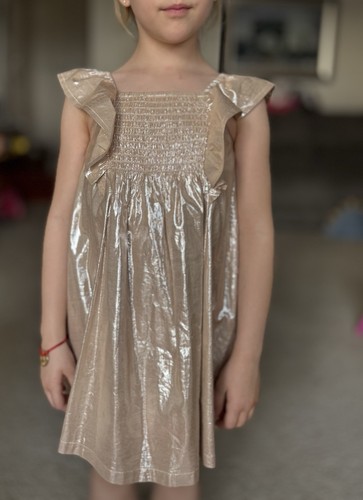 Toddler Girl Kid Cute Stylish Metallic Flutter Sleeves Brown Shiny Dress 4t - Picture 8 of 15