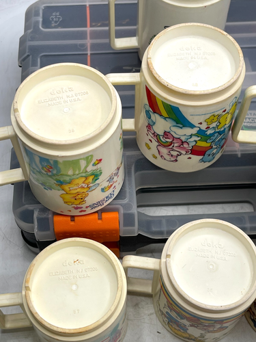 1980s Deka Plastic Kids Cup Glass Mug - Lot 7 – Care Bears, Mickey, Popples - Picture 2 of 19