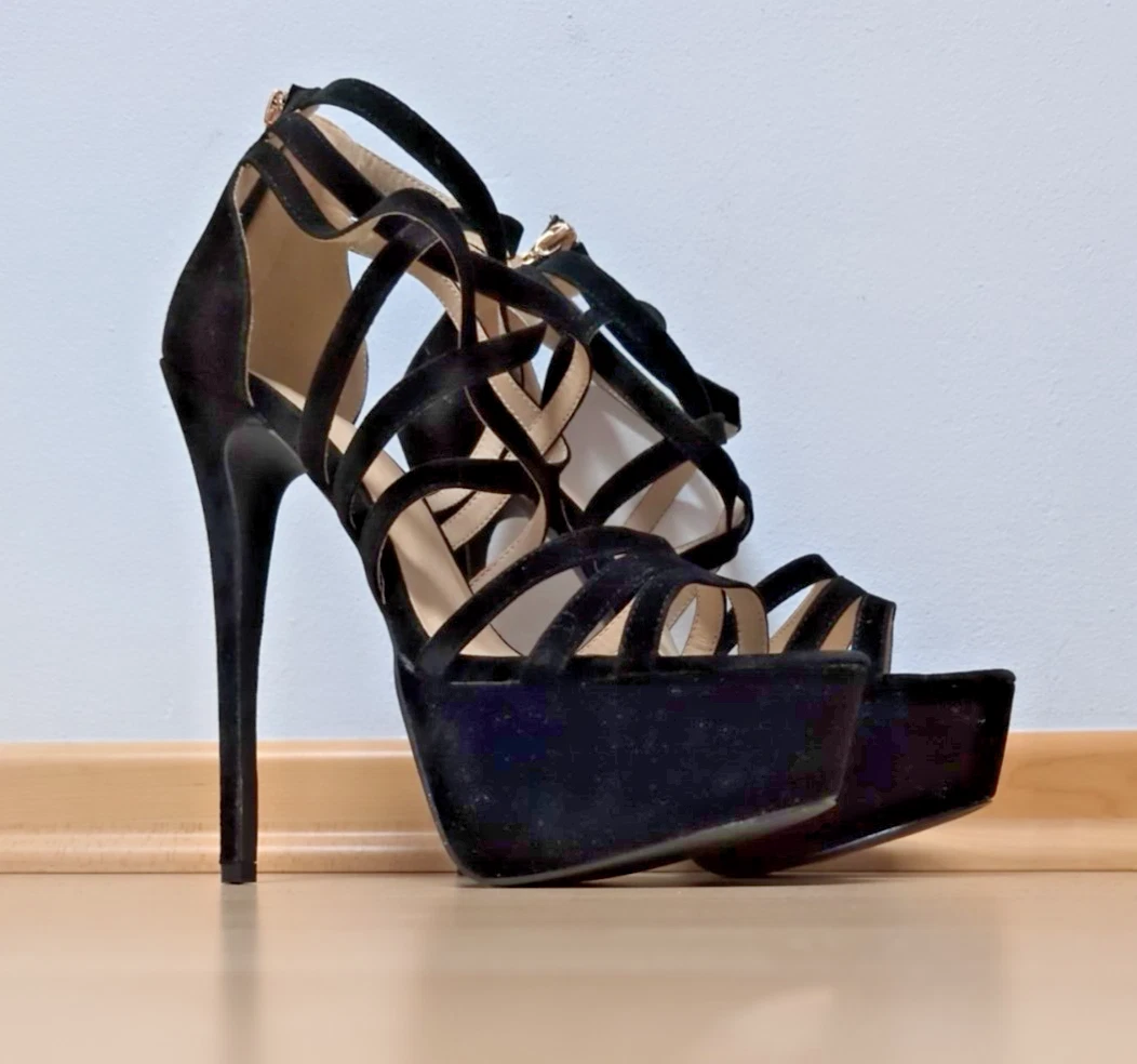 Escarpins Giaro SLICK EXTREM - Talons Plateforme 18cm - Noir Simili Cuir - Pointure 37