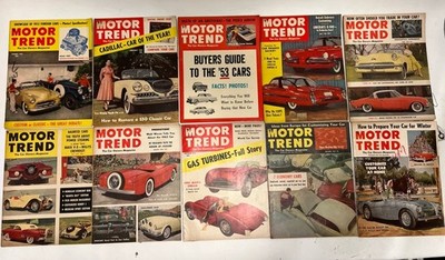 Motor Trend Magazine 1953 Hudson Curtis Bugatti Sports Cars Customs Lot of 10