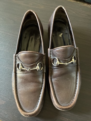 GUCCI 1953 Classic Horsebit Loafers Brown Leather Mens Shoes Size 10D