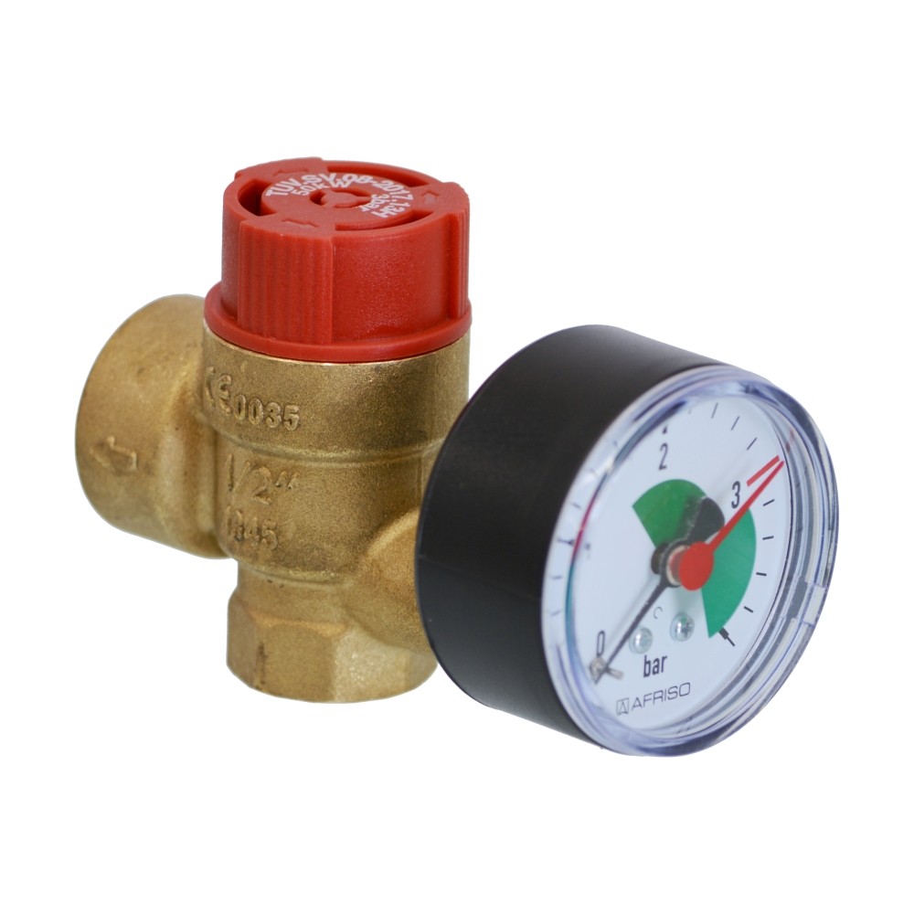 Membran-Sicherheitsventil mit Manometer für Heizungsanlagen 1/2"" x 3/4"" - 2,5bar