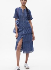Gap x LoveShackFancy Edie Denim Dress, Cotton, Medium Lace Tiered Midi Dress