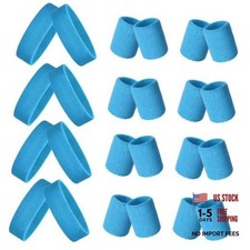 24 Pcs 80s Neon Sweatbands Set Headband and Wristband - Colorful Sky Blue