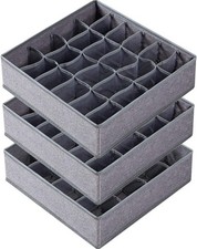 3 Pack Sock Underwear Drawer Organizer Dividers 64 Cell Fabric Foldable Dresser