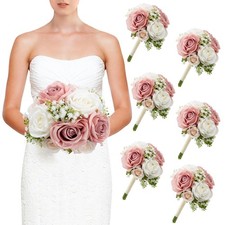 Wedding Bridesmaid Bouquets Set of 6, Artificial Silk Flowers Arrangement for...
