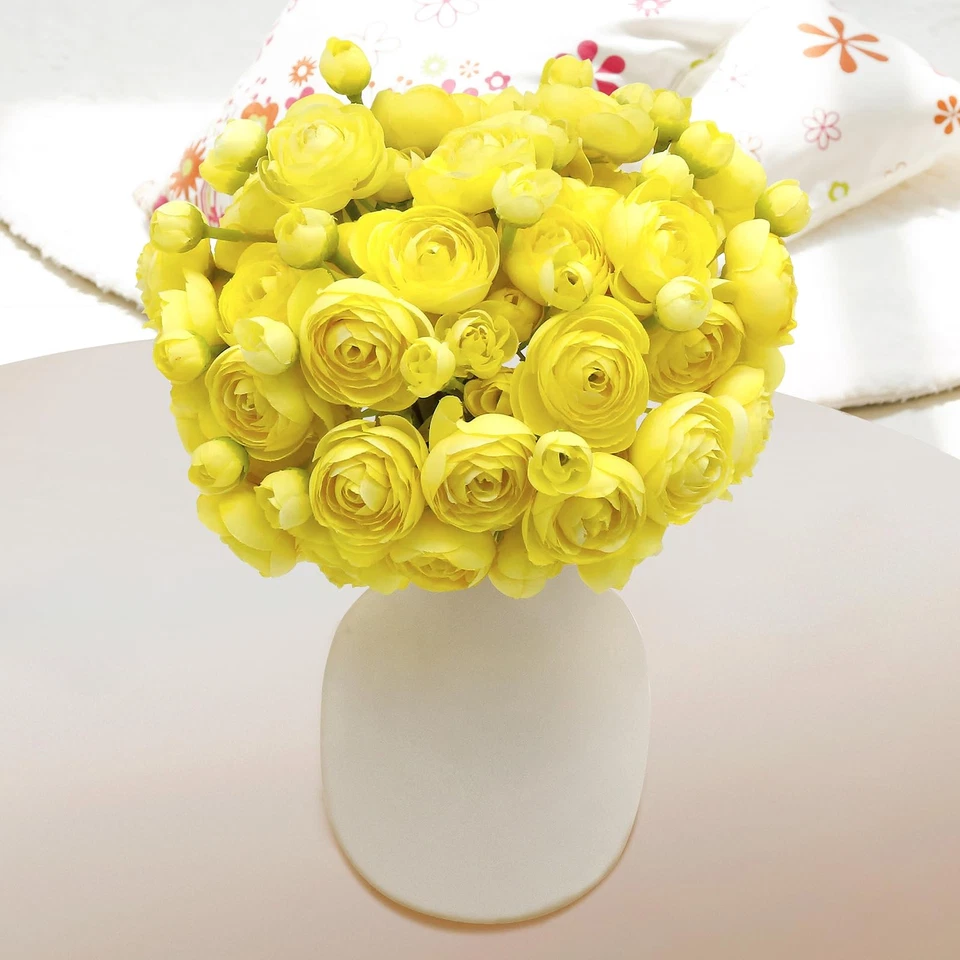 24 Pcs Ranunculus Yellow Artificial Flowers 10.5", Mini Faux Silk Ranunculus ... - Image 3 of 4