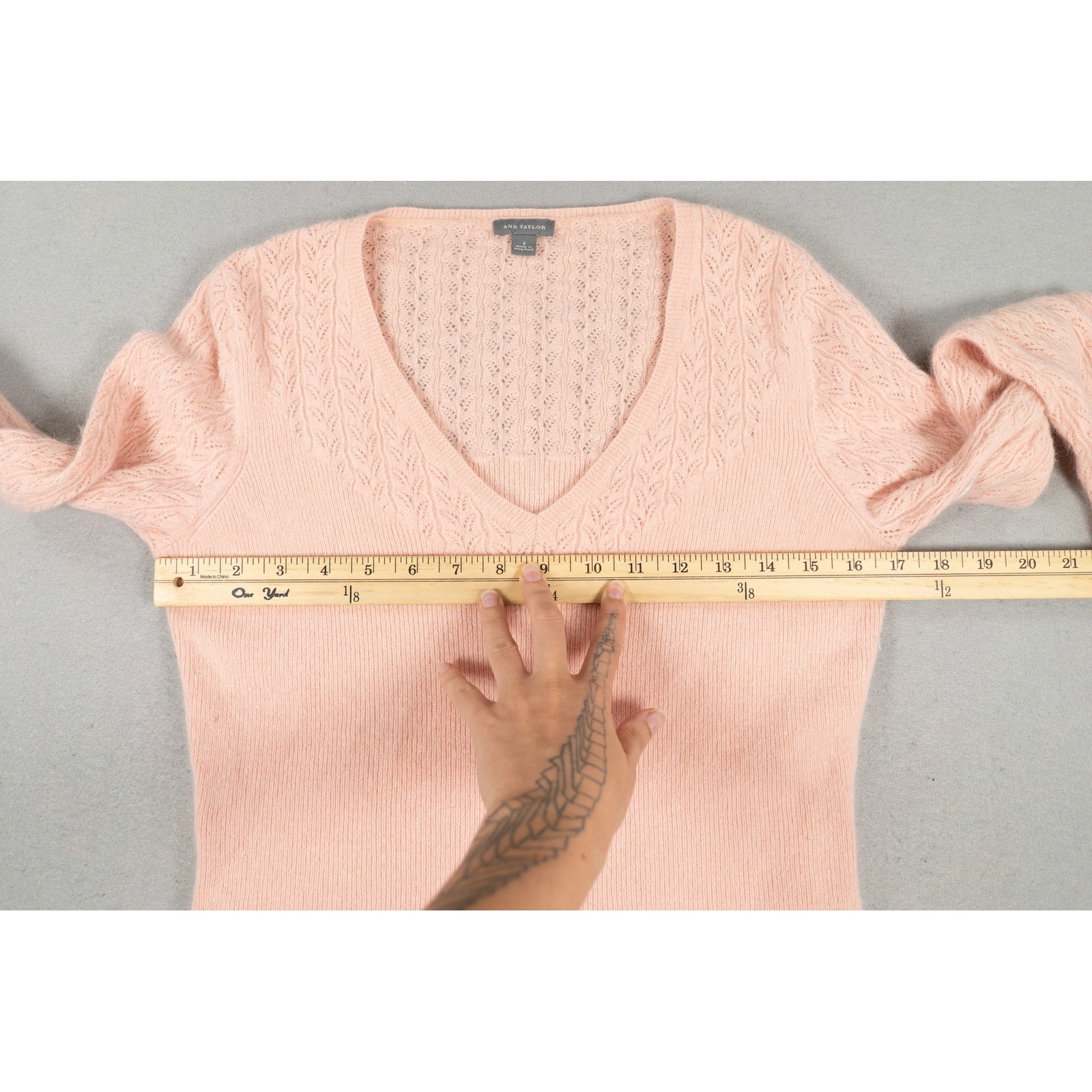 Ann Taylor Womens V-Neck Sweater Pointelle Angora Wool Blend Peach Small Soft image 8