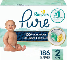 Pampers 186 Pack Pure Protection White Unisex Size 2 Disposable Baby Diapers