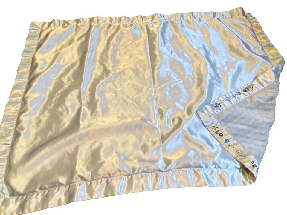 6S Carter's Blue Puppy Dog Love From A-Z Minky Dot Plush Satin baby crib Blanket - Image 4 of 4