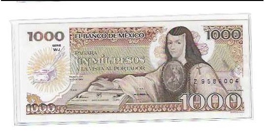 MEXICO - BANCO DE MEXICO  1000 PESO  SERIES WJ   1984  UNC REPLACEMENT  NOTE