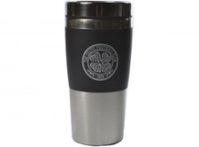 Image of Celtic FC Executive Handleless Metallic Travel Mug Black Silver Boxed Mug Coffee