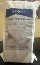 Zibroges Goose Feather Pillow Queen Size Pack of 2, White New Sealed