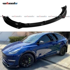 3PCS Glossy Black Front Bumper Lip Splitter Spoiler For Tesla Model Y 2017-2024