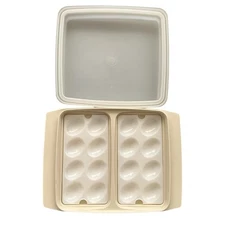 Vintage Tupperware Deviled Egg Storage Container With Trays  Almond Color 723