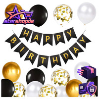 Luftballons Geburtstag Dekoration Set Schwarz Gold Happy Birthday Banner Party