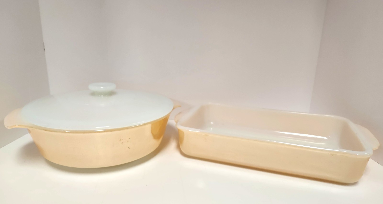 Vintage Fire-King Peach Lustre 8pc Dinner & Bakeware Set USA Mid Century