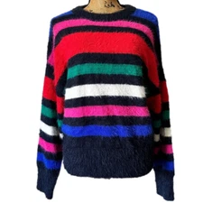 Women's Striped Multi Color Sweater Medium NWT Soft & Fuzzy
