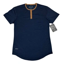 NWT Bylt Drop Cut Henley Brown Trim Short Sleeve Shirt Men's Small