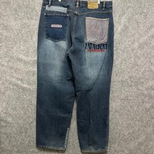 Y2K Platinum FUBU Jeans Mens 42x34 Fat Albert Junkyard Gang Patchwork Baggy