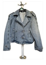 H&M Divided Denim Jacket Medium – Cropped Double Breasted Light Wash 100% Cotton