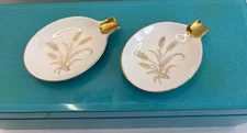 Vintage Lefton Spoon Rest Set Of 2 Tea Bag Gold Wheat Design Ashtray 3 1/2"