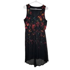Mossimo Womens Abstract Floral High-Low Sleeveless Dress Black Pink Orange M