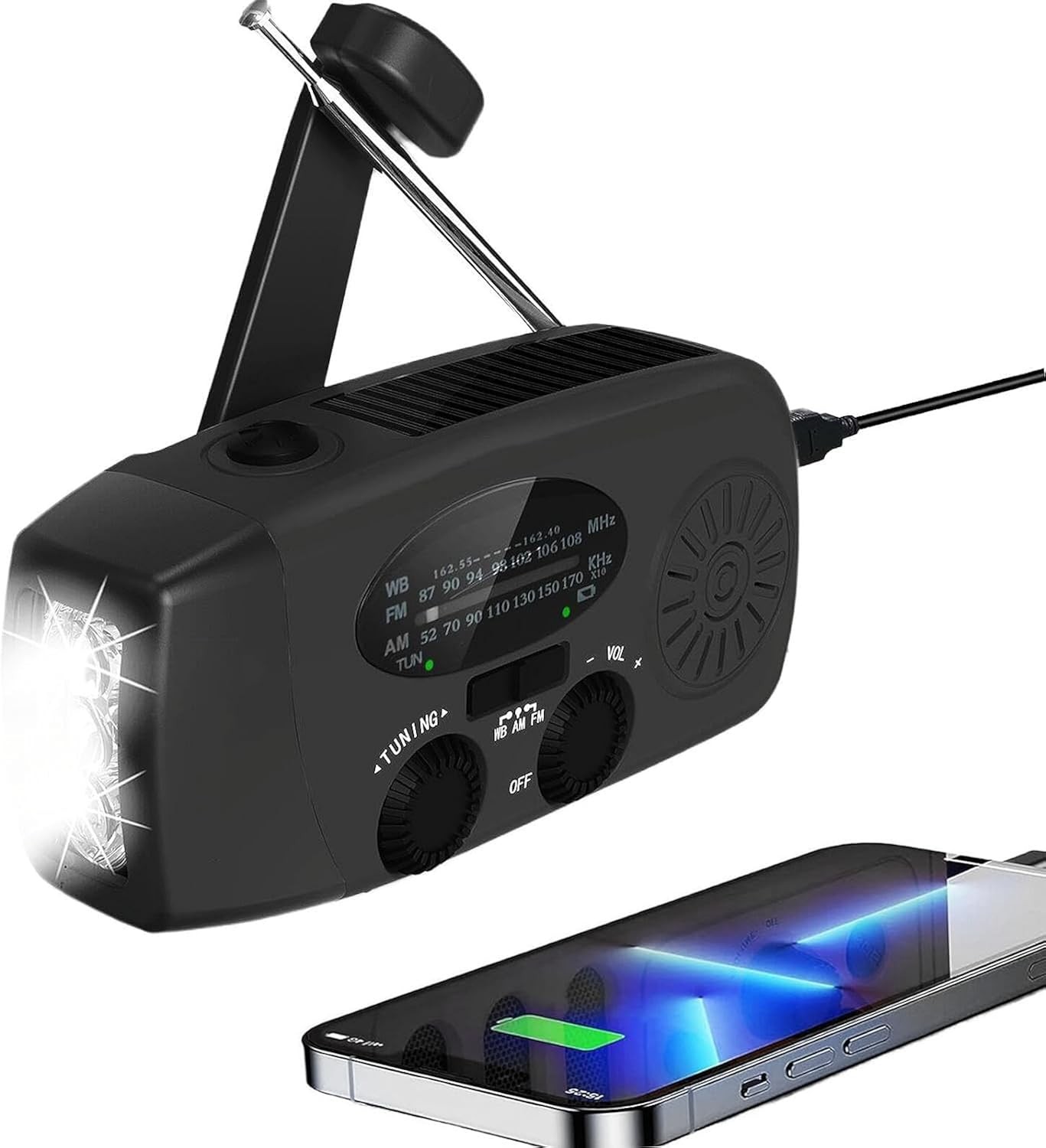 SOLARBABY Black Hand Crank Solar AM/FM Emergency Weather Radio with Flashlight