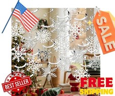 30Pcs Winter Snowflake Hanging Swirl Decorations White Silver Christmas Glitt..