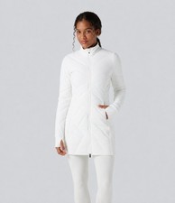 Halara PuffFlex Stand Collar Double Zipper Thumb Hole Padded Jacket White Size L