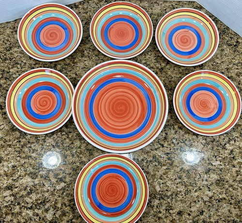 Vintage bunte Menge 7 Schüsseln Made in Italy (6) 9” & (1) 13,25” Servierschale